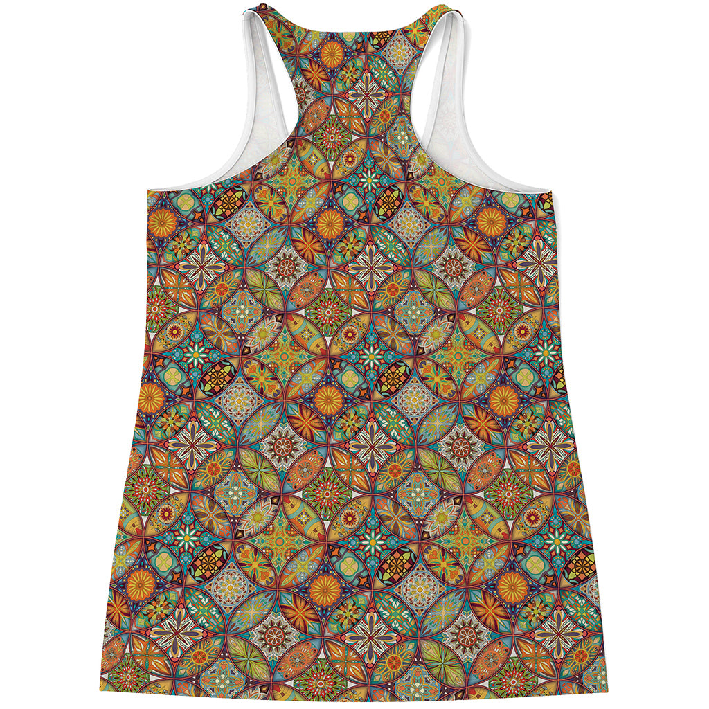 Ethnic Mandala Patchwork Pattern Print Women's Racerback Tank Top