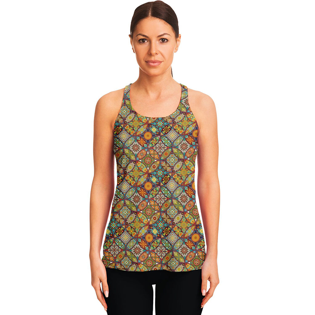 Ethnic Mandala Patchwork Pattern Print Women's Racerback Tank Top