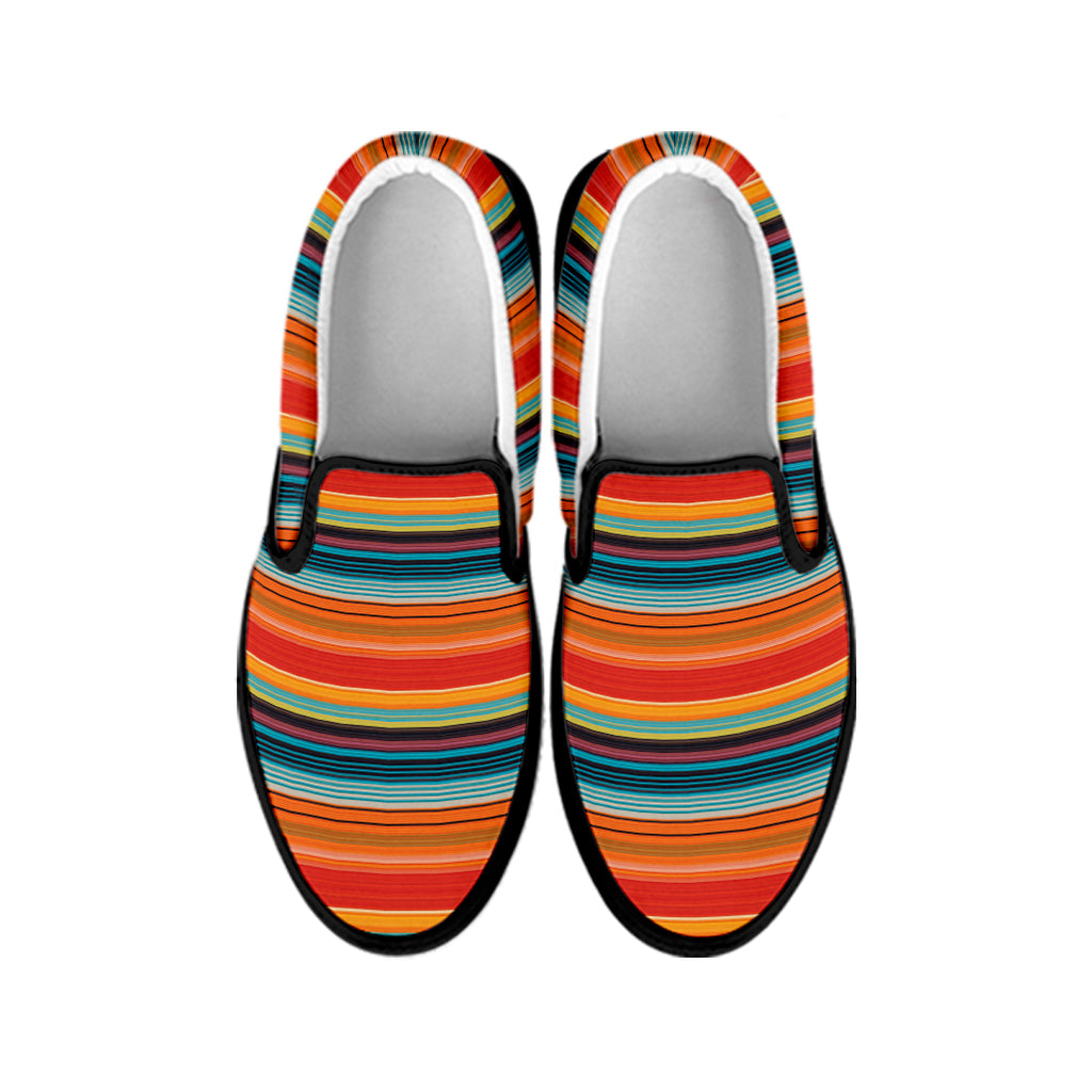 Ethnic Mexican Blanket Pattern Print Black Slip On Shoes