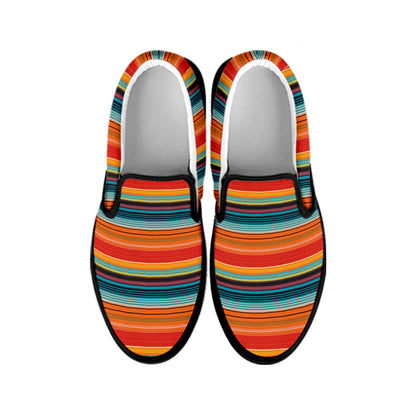 Ethnic Mexican Blanket Pattern Print Black Slip On Shoes