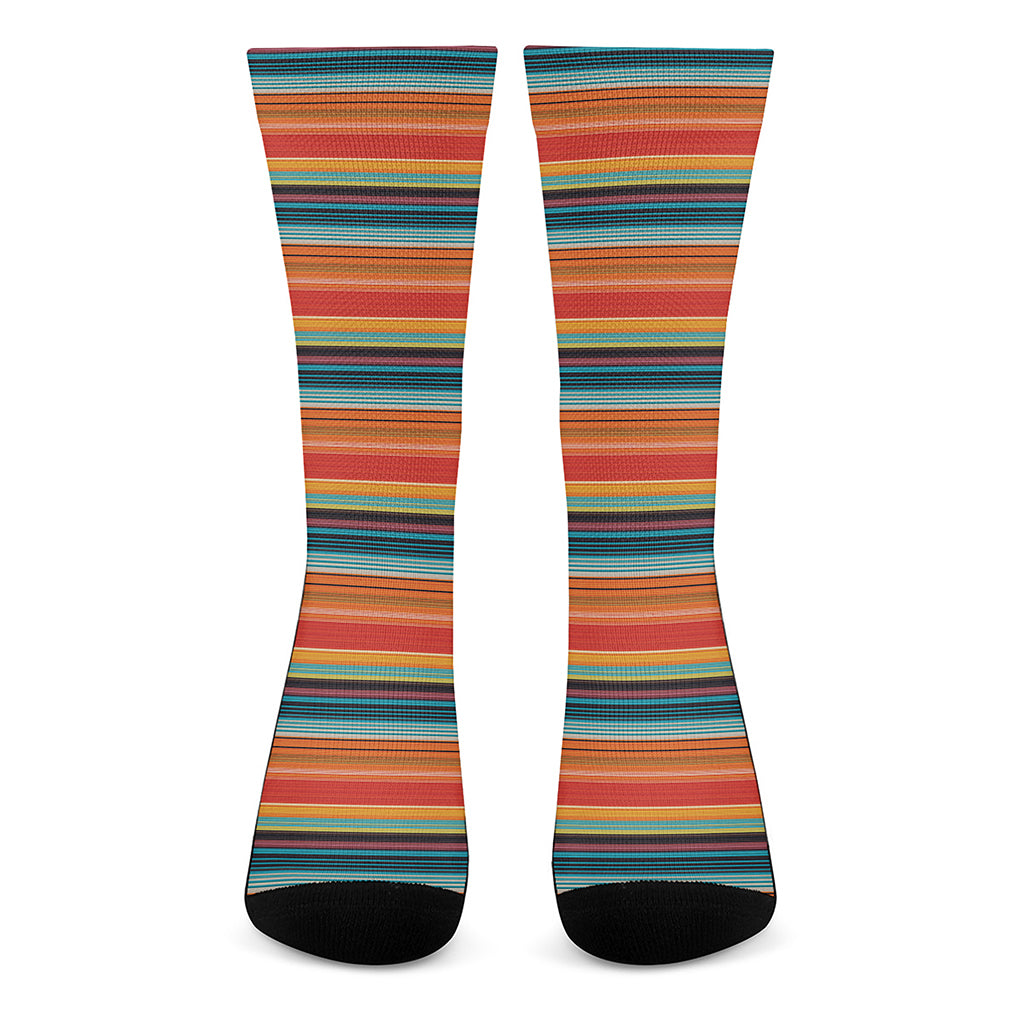 Ethnic Mexican Blanket Pattern Print Crew Socks