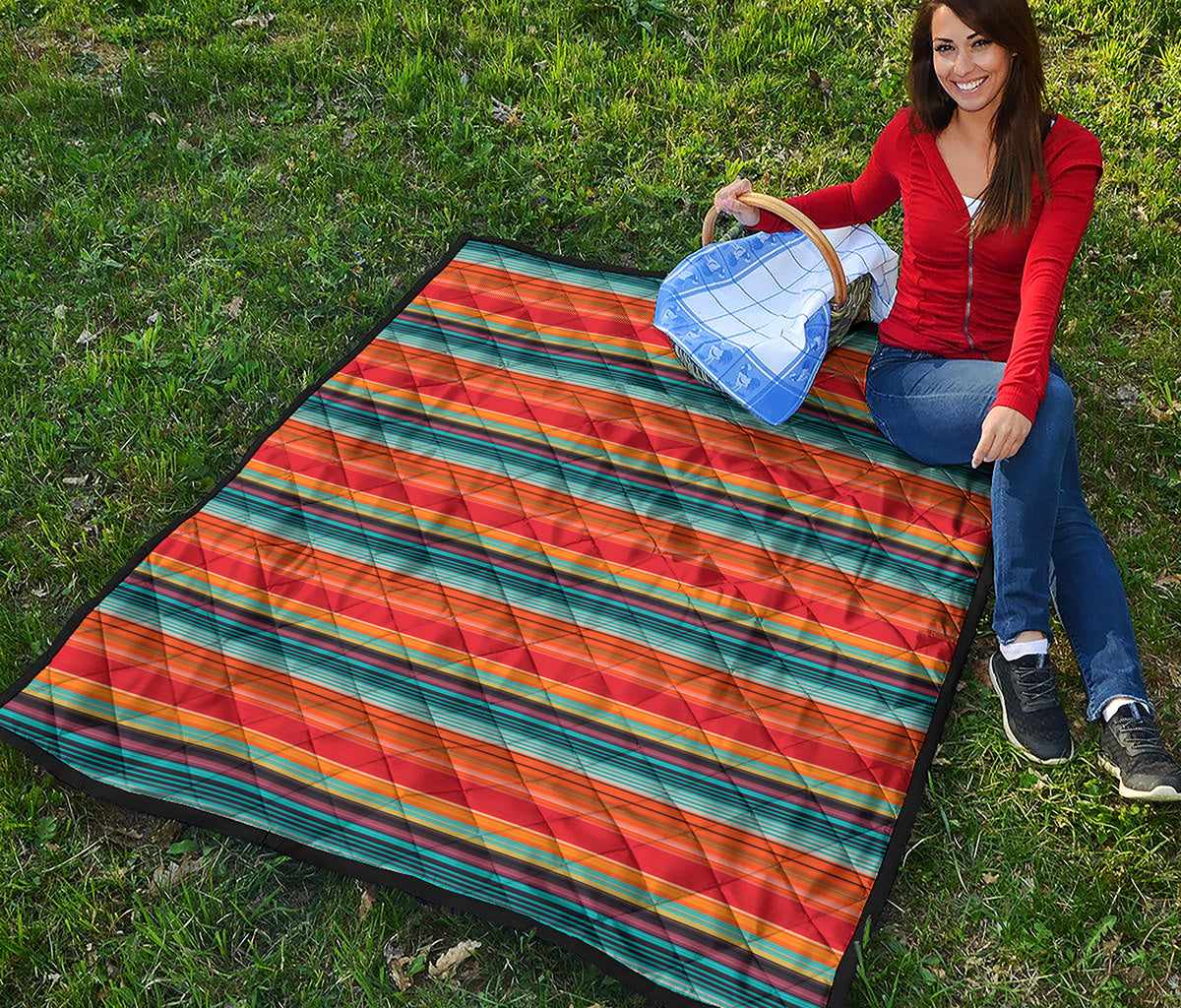 Ethnic Mexican Blanket Pattern Print Quilt