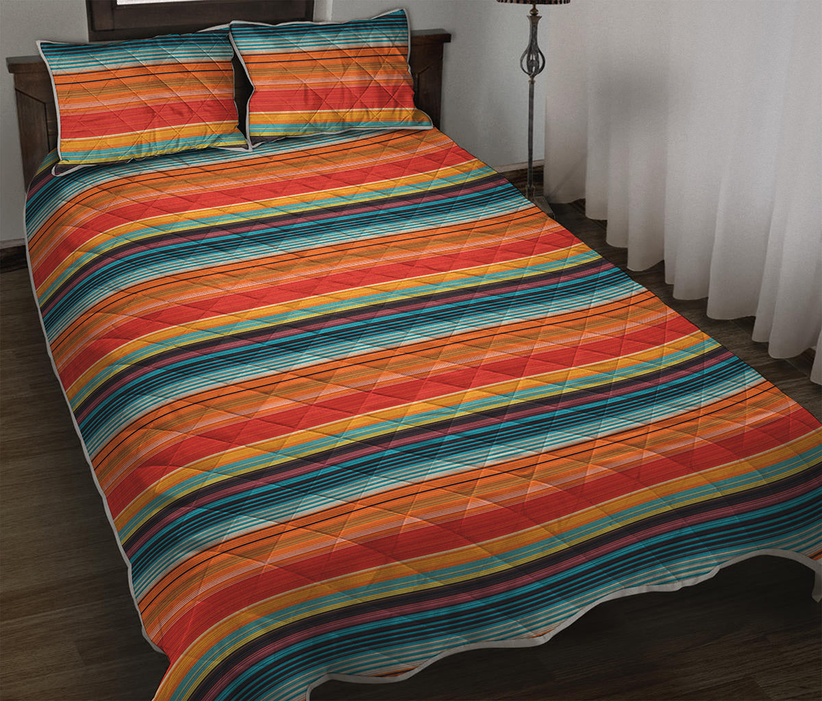 Ethnic Mexican Blanket Pattern Print Quilt Bed Set