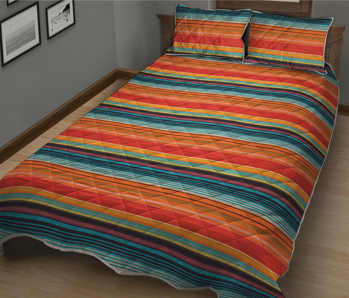Ethnic Mexican Blanket Pattern Print Quilt Bed Set