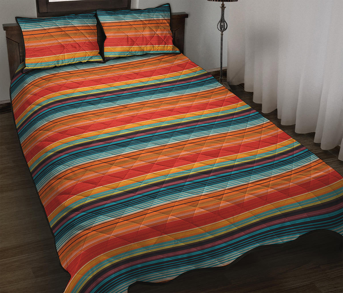 Ethnic Mexican Blanket Pattern Print Quilt Bed Set