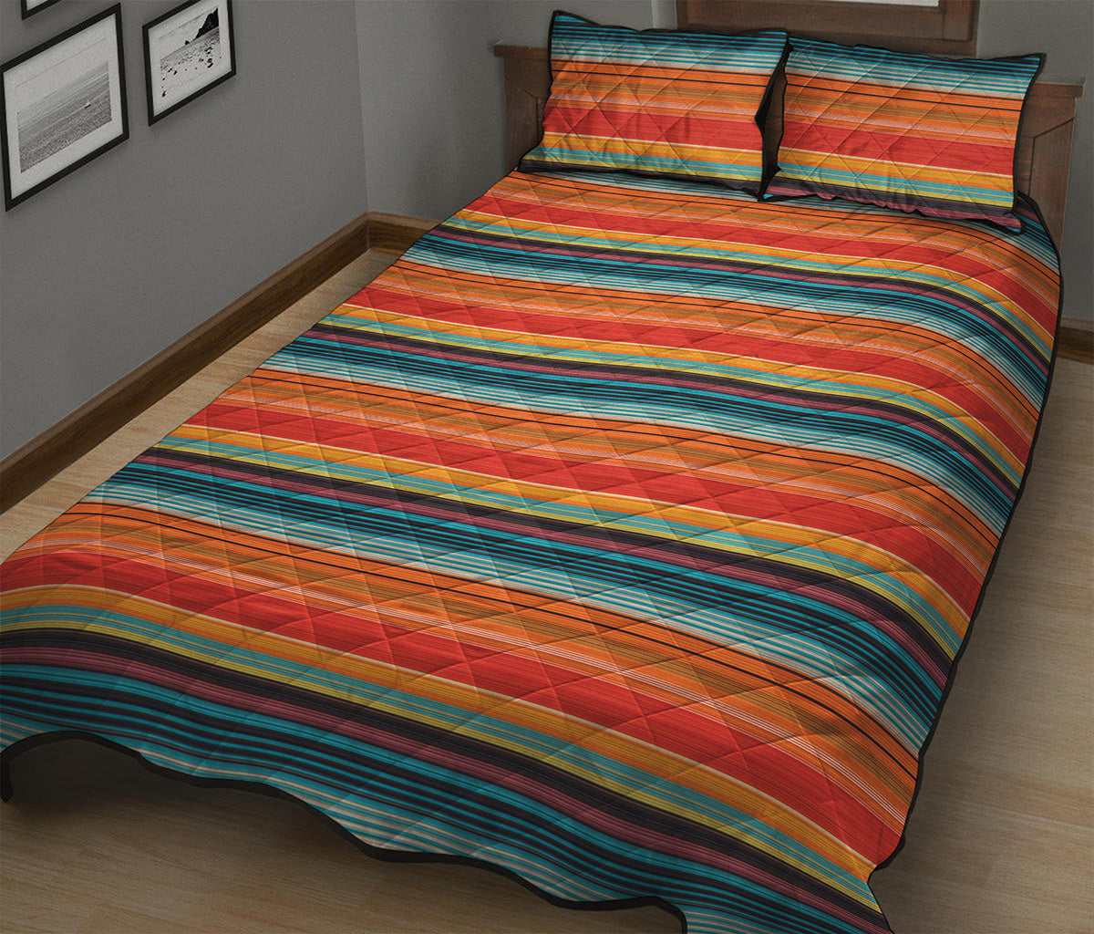 Ethnic Mexican Blanket Pattern Print Quilt Bed Set