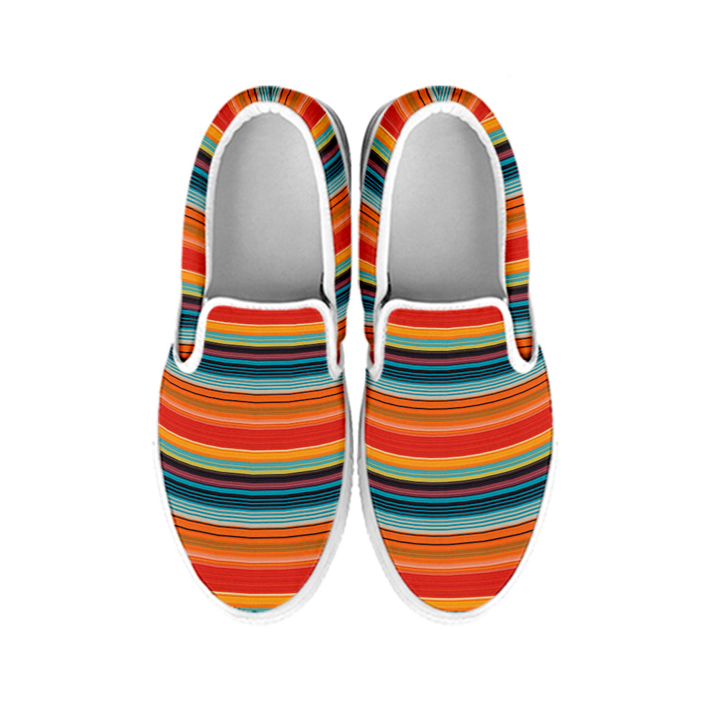 Ethnic Mexican Blanket Pattern Print White Slip On Shoes
