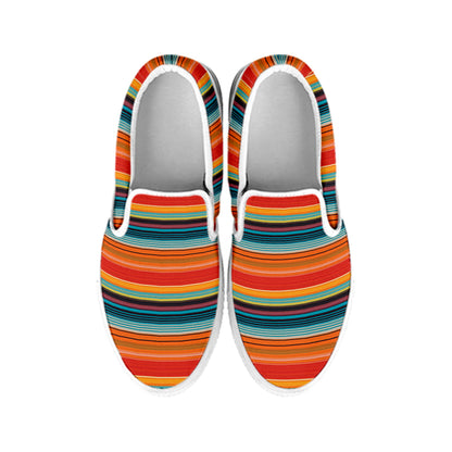 Ethnic Mexican Blanket Pattern Print White Slip On Shoes