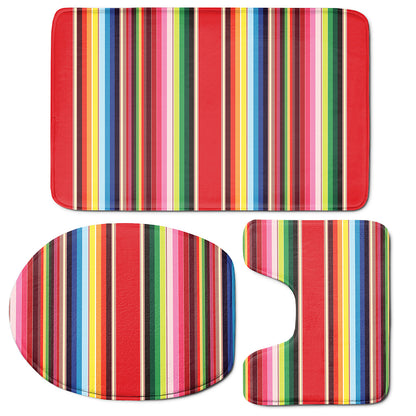 Ethnic Mexican Blanket Stripe Print 3 Piece Bath Mat Set