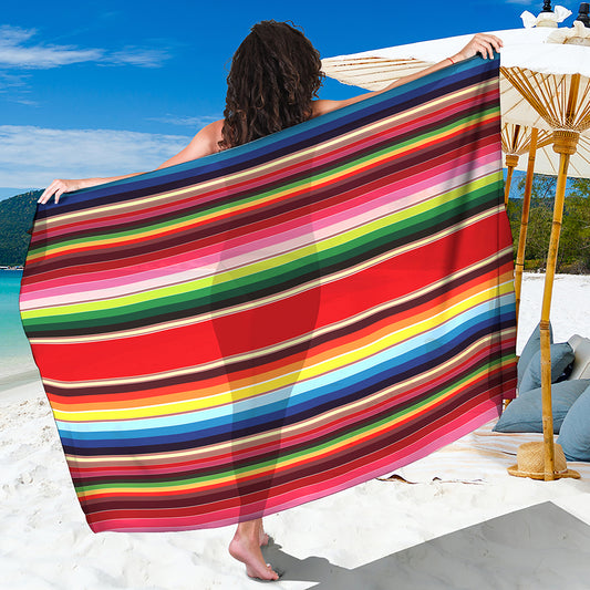 Ethnic Mexican Blanket Stripe Print Beach Sarong Wrap