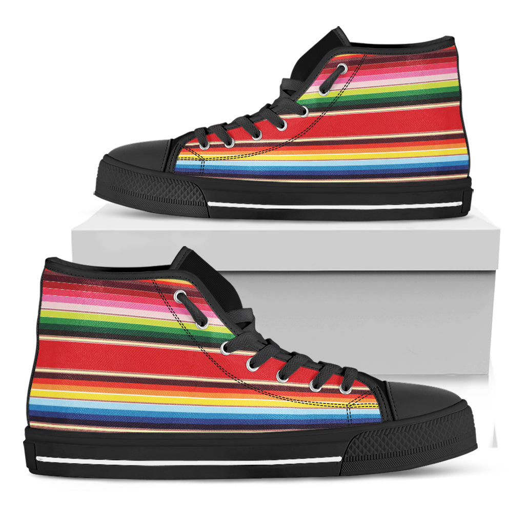 Ethnic Mexican Blanket Stripe Print Black High Top Shoes