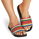 Ethnic Mexican Blanket Stripe Print Black Slide Sandals