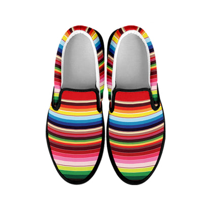Ethnic Mexican Blanket Stripe Print Black Slip On Shoes