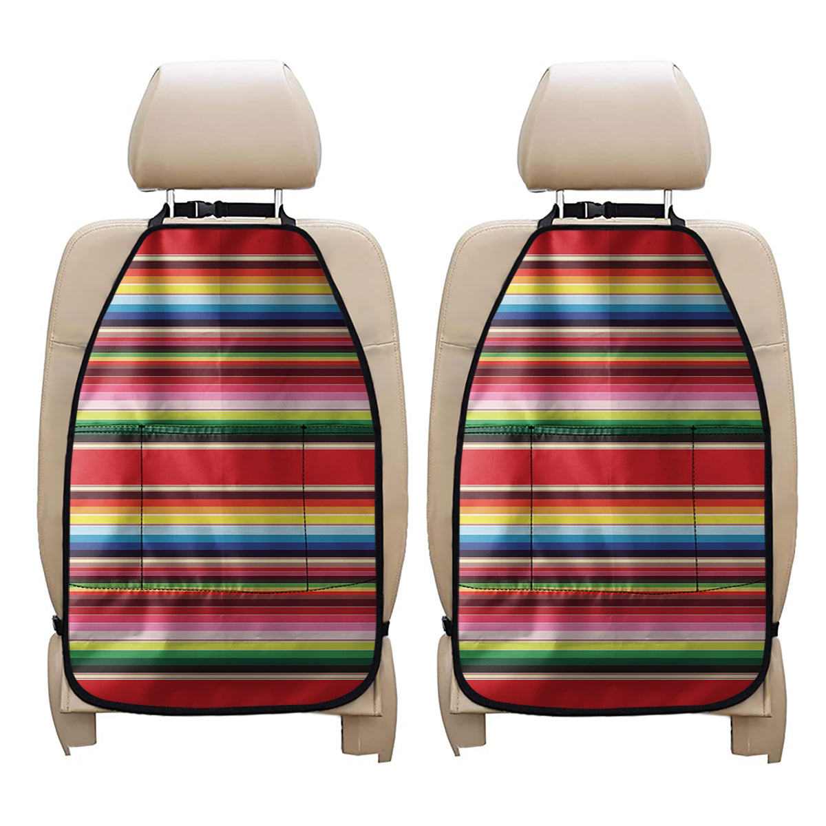 Ethnic Mexican Blanket Stripe Print Car Seat Organizers