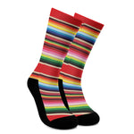 Ethnic Mexican Blanket Stripe Print Crew Socks