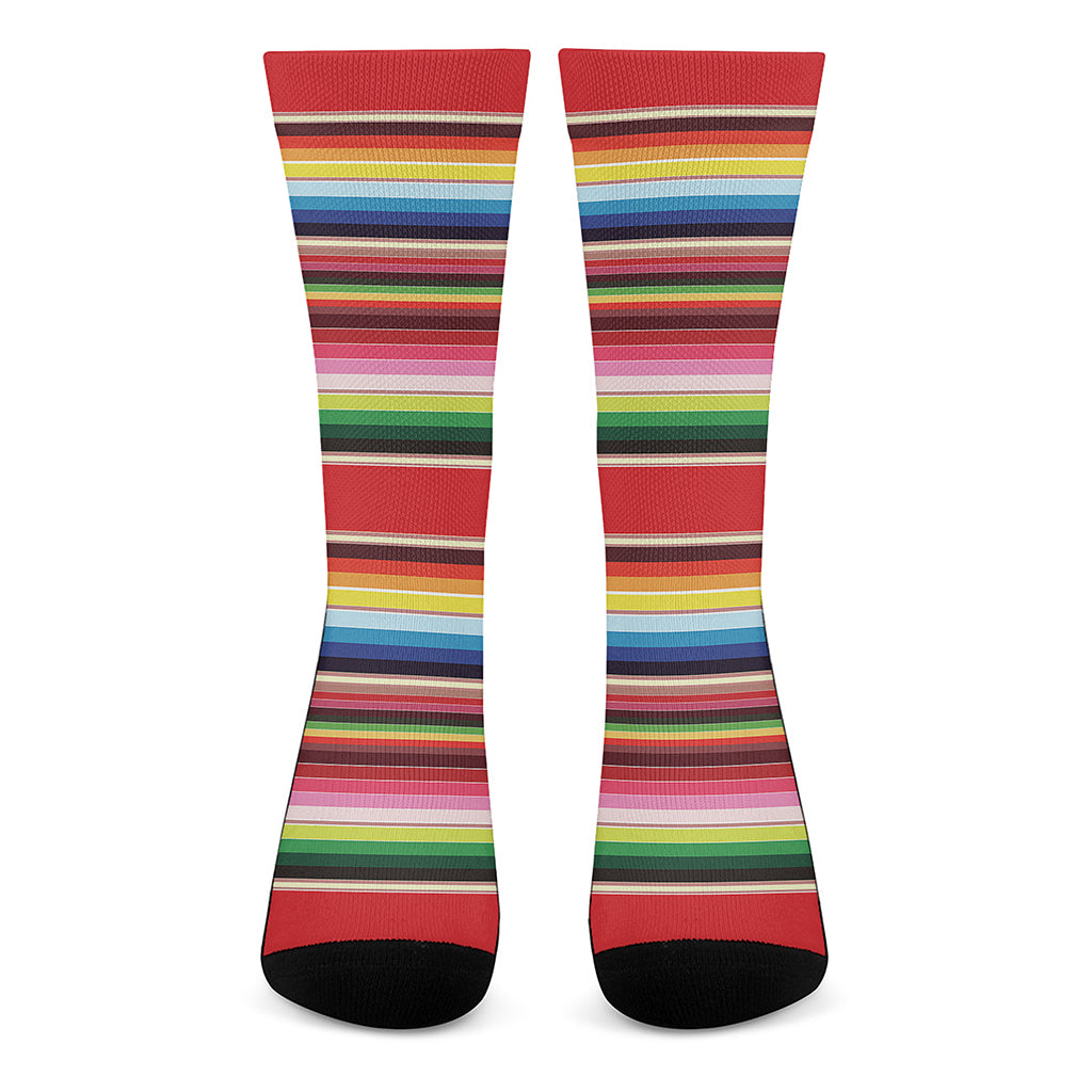 Ethnic Mexican Blanket Stripe Print Crew Socks