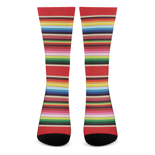 Ethnic Mexican Blanket Stripe Print Crew Socks