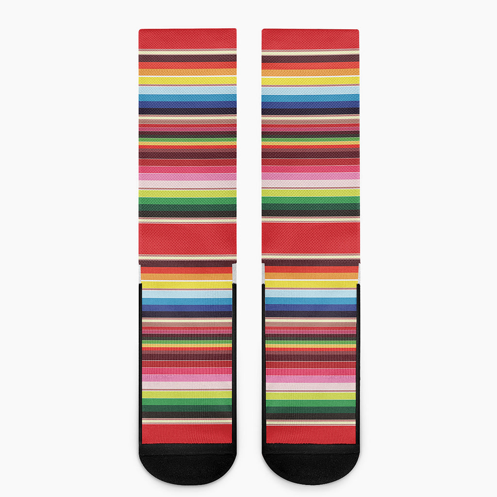 Ethnic Mexican Blanket Stripe Print Crew Socks