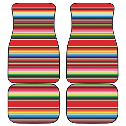 Ethnic Mexican Blanket Stripe Print Front and Back Car Floor Mats
