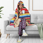 Ethnic Mexican Blanket Stripe Print Hooded Blanket