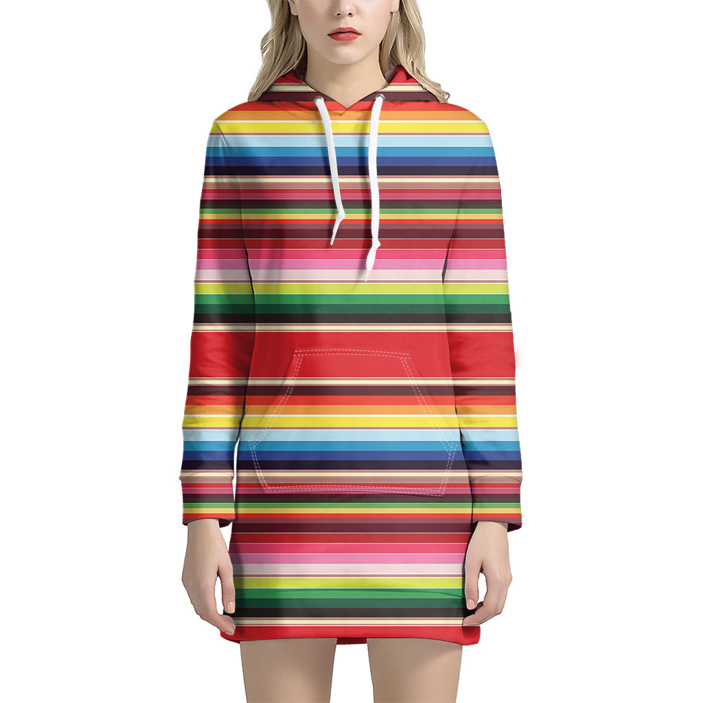 Ethnic Mexican Blanket Stripe Print Hoodie Dress