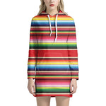 Ethnic Mexican Blanket Stripe Print Hoodie Dress