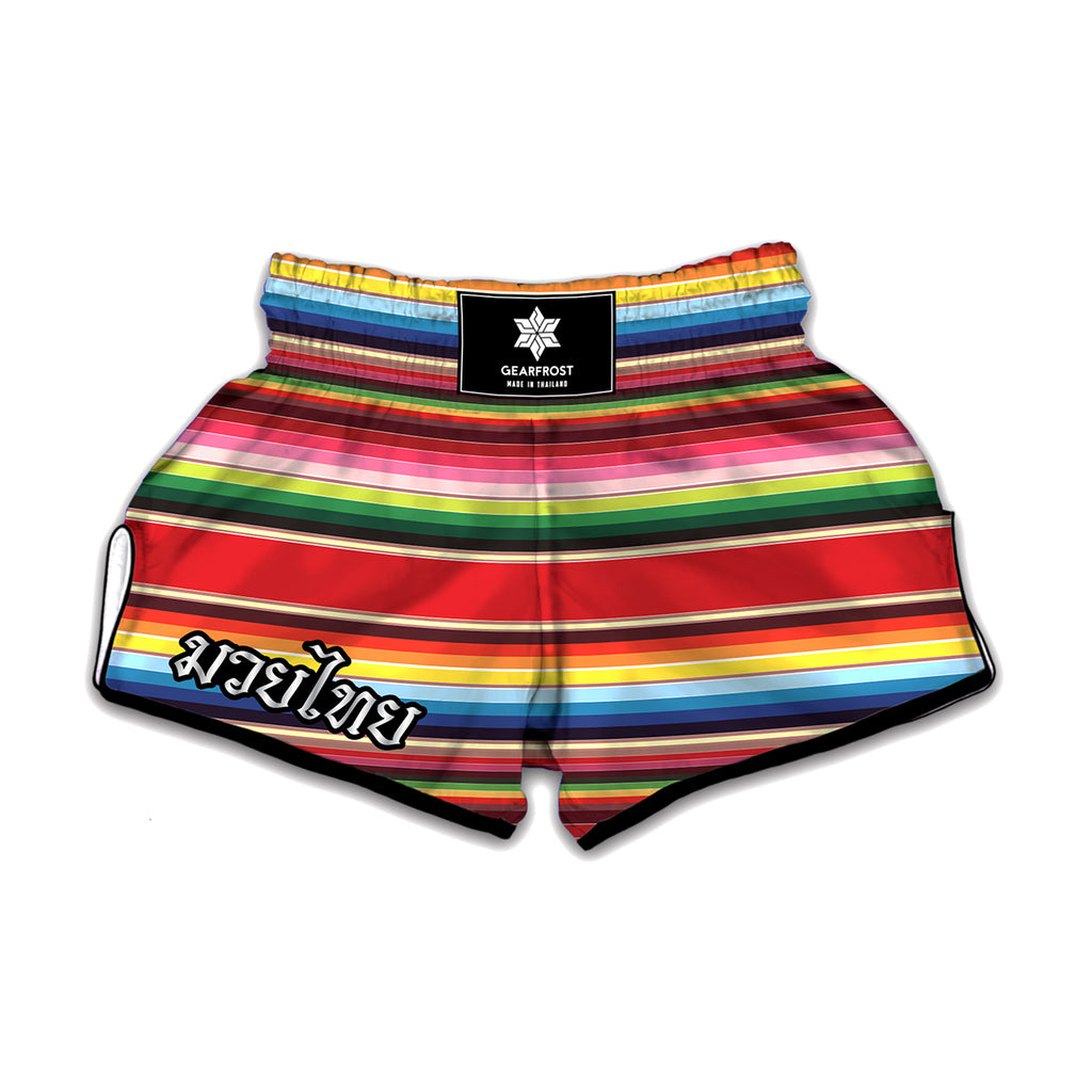 Ethnic Mexican Blanket Stripe Print Muay Thai Boxing Shorts