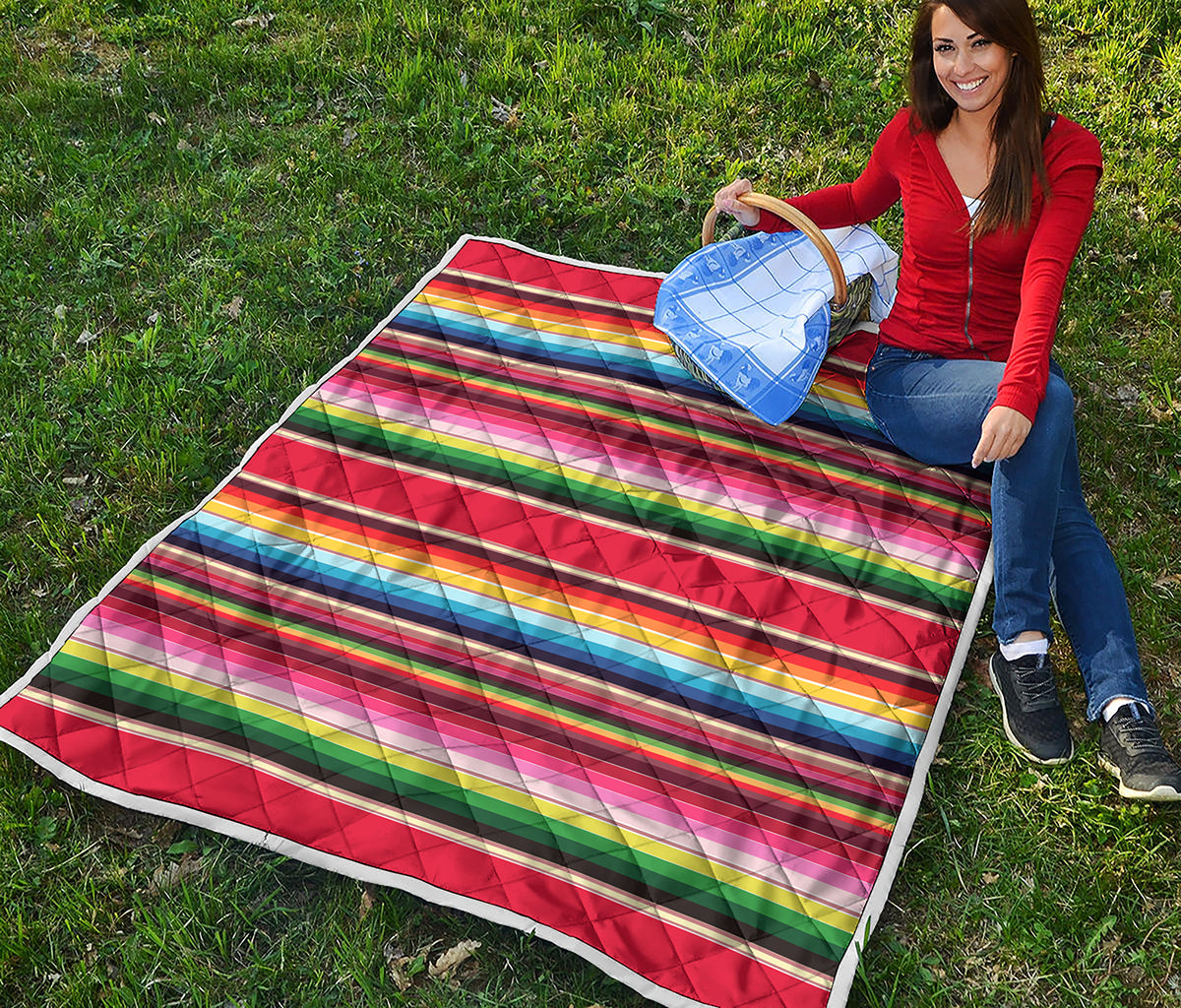 Ethnic Mexican Blanket Stripe Print Quilt