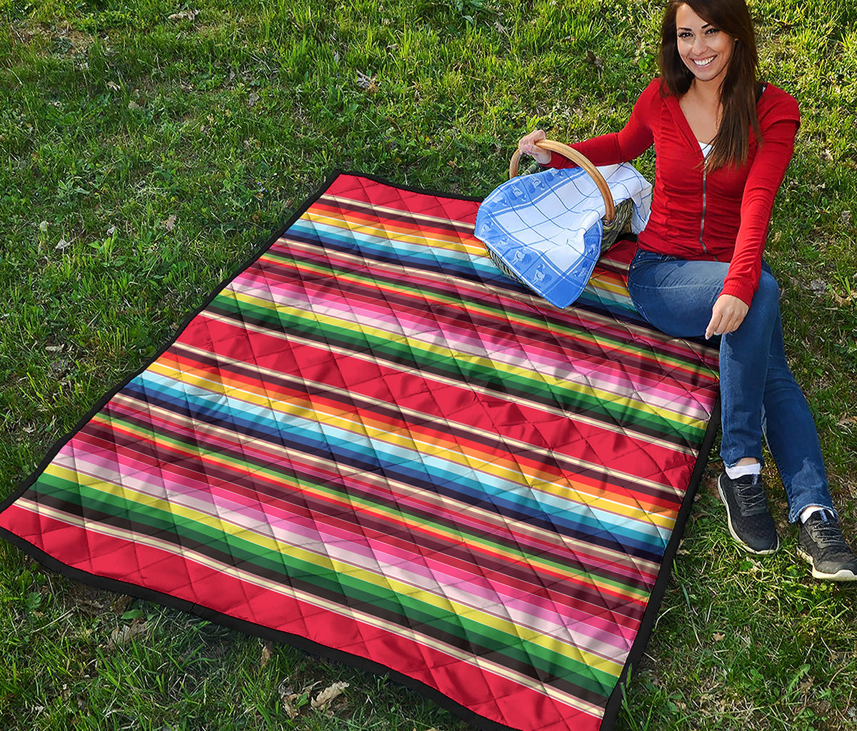Ethnic Mexican Blanket Stripe Print Quilt