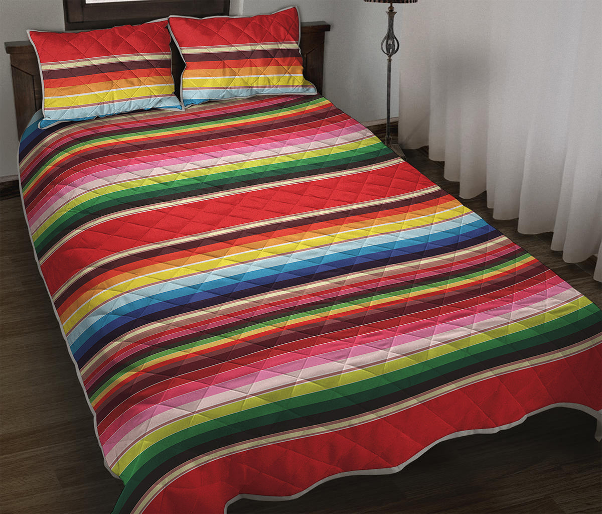 Ethnic Mexican Blanket Stripe Print Quilt Bed Set