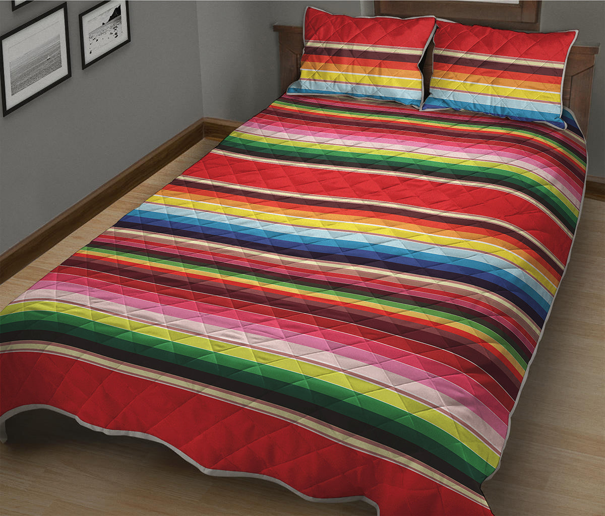Ethnic Mexican Blanket Stripe Print Quilt Bed Set