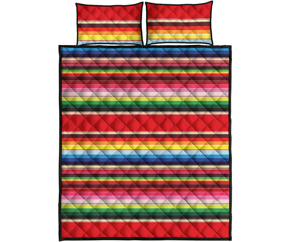 Ethnic Mexican Blanket Stripe Print Quilt Bed Set