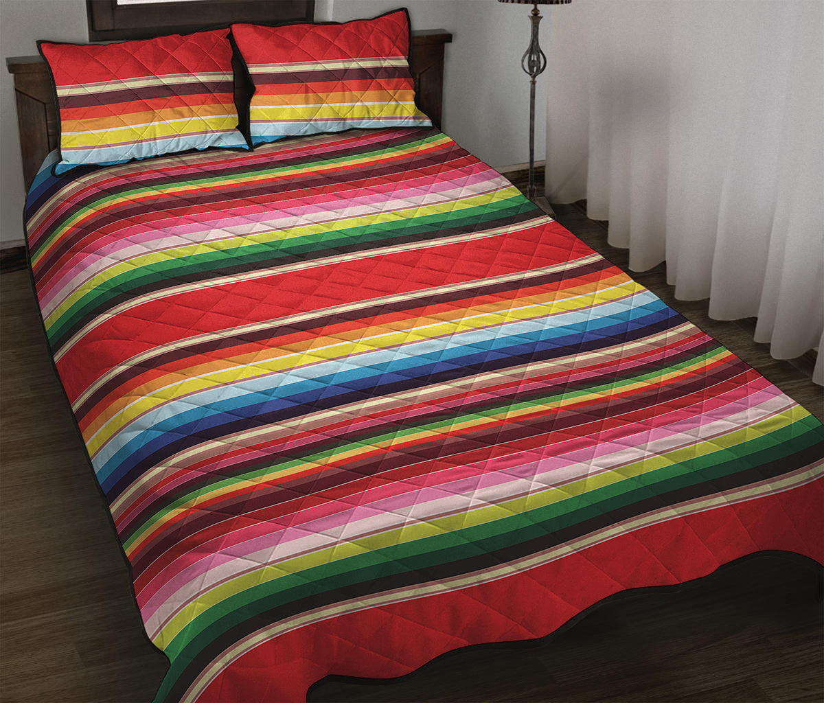 Ethnic Mexican Blanket Stripe Print Quilt Bed Set