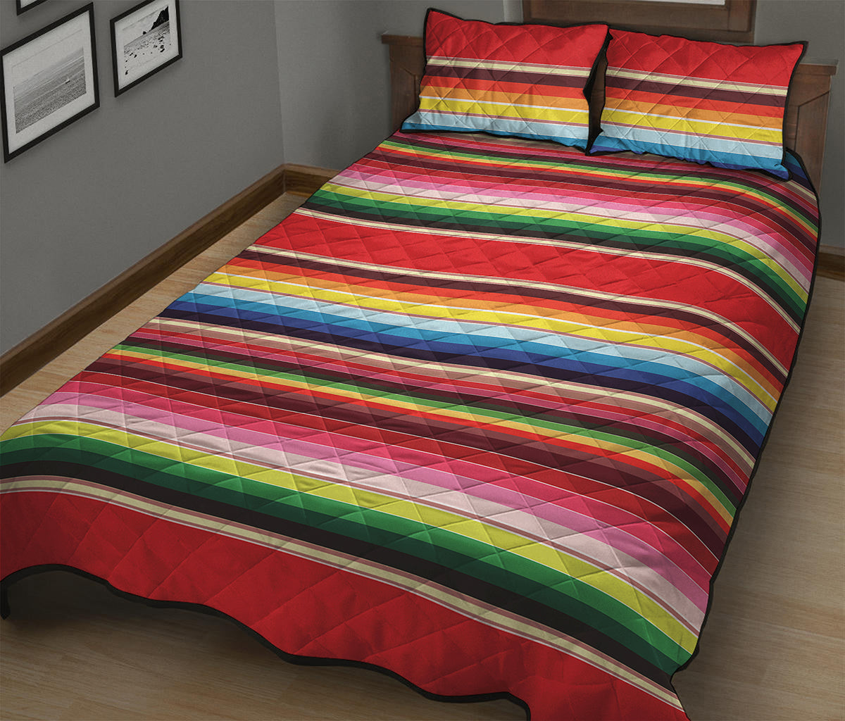 Ethnic Mexican Blanket Stripe Print Quilt Bed Set