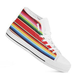 Ethnic Mexican Blanket Stripe Print White High Top Shoes