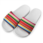 Ethnic Mexican Blanket Stripe Print White Slide Sandals