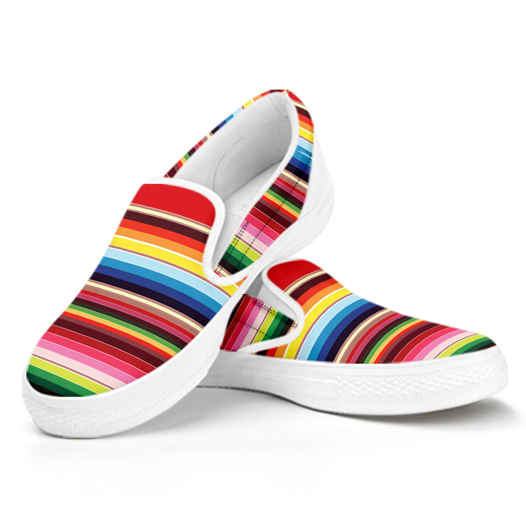 Ethnic Mexican Blanket Stripe Print White Slip On Shoes