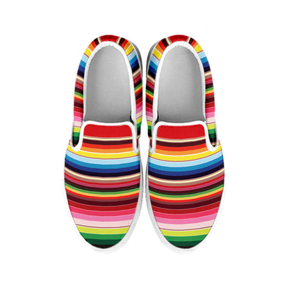 Ethnic Mexican Blanket Stripe Print White Slip On Shoes