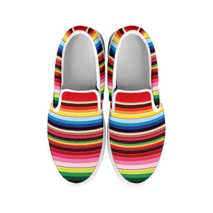 Ethnic Mexican Blanket Stripe Print White Slip On Shoes