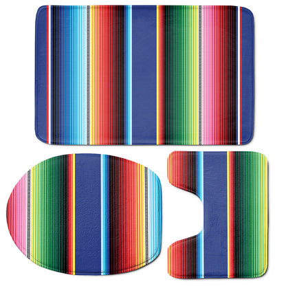 Ethnic Mexican Serape Pattern Print 3 Piece Bath Mat Set