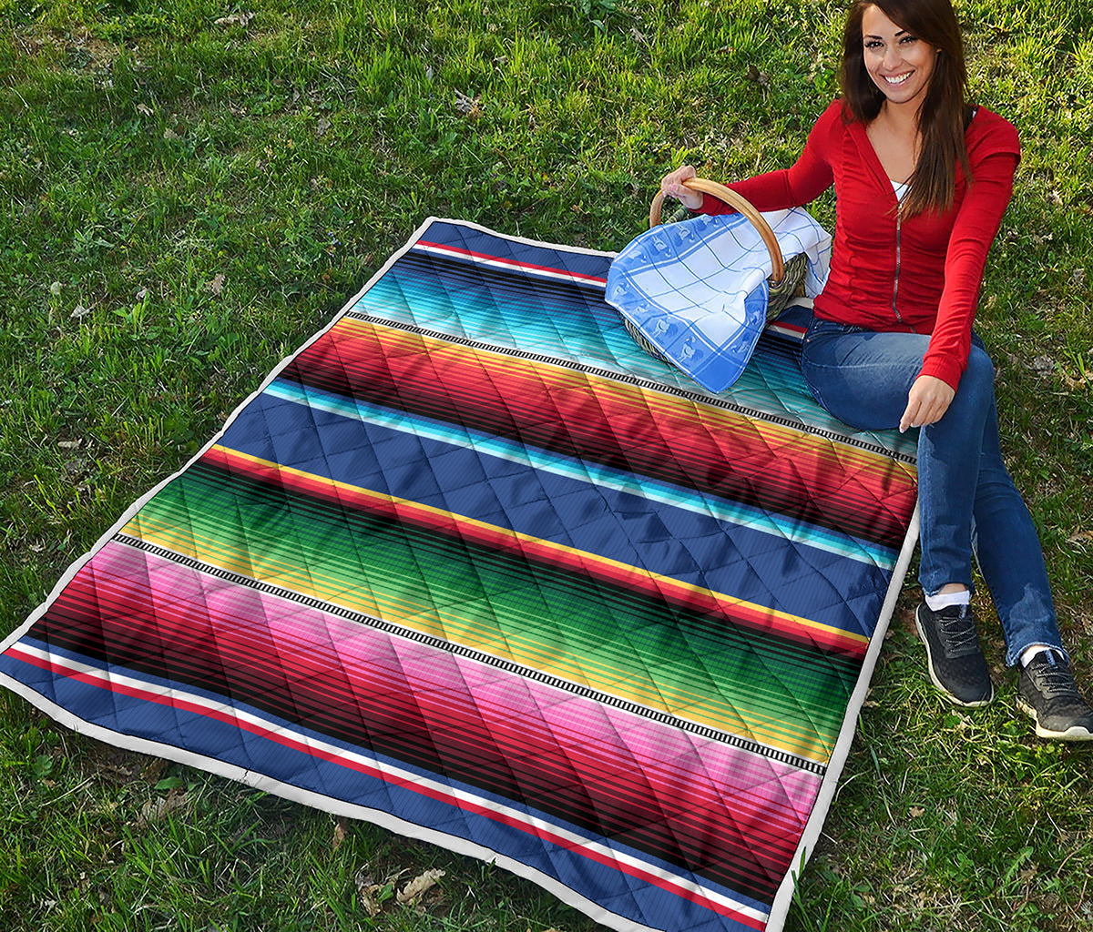 Ethnic Mexican Serape Pattern Print Quilt
