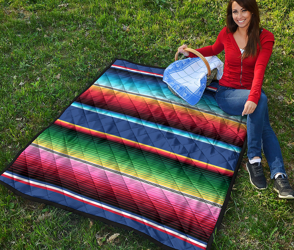 Ethnic Mexican Serape Pattern Print Quilt