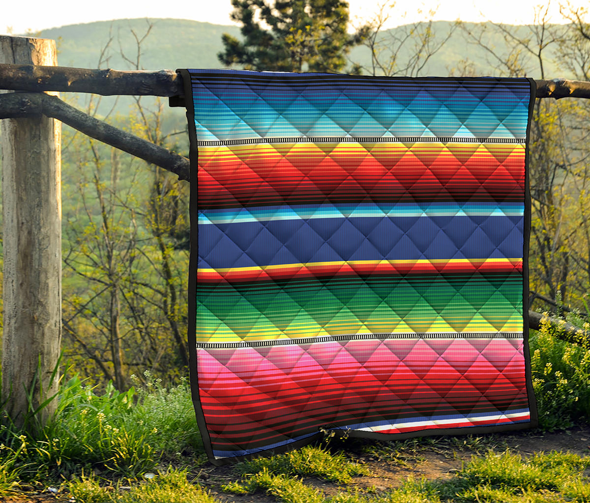 Ethnic Mexican Serape Pattern Print Quilt