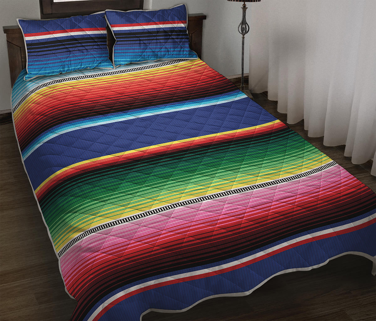 Ethnic Mexican Serape Pattern Print Quilt Bed Set