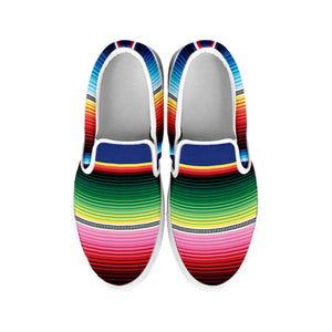 Ethnic Mexican Serape Pattern Print White Slip On Shoes