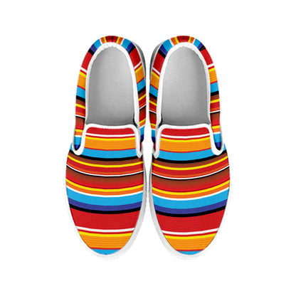 Ethnic Mexican Woven Pattern Print White Slip On Shoes