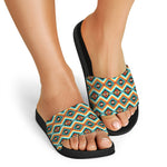 Ethnic Native American Pattern Print Black Slide Sandals