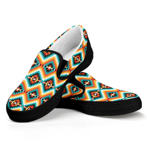 Ethnic Native American Pattern Print Black Slip On Shoes