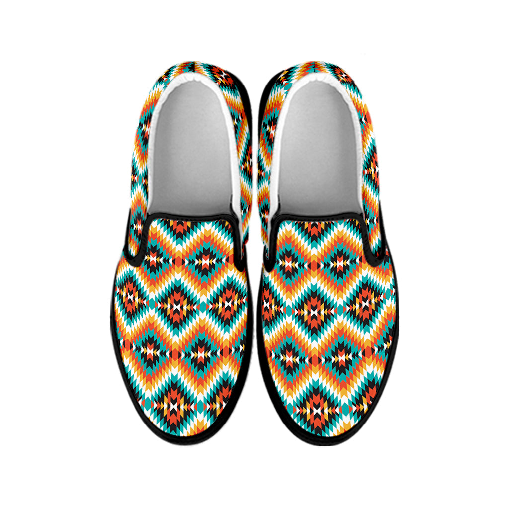 Ethnic Native American Pattern Print Black Slip On Shoes