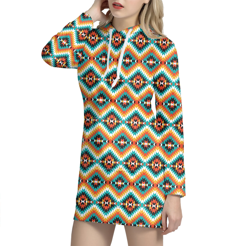 Ethnic Native American Pattern Print Hoodie Dress